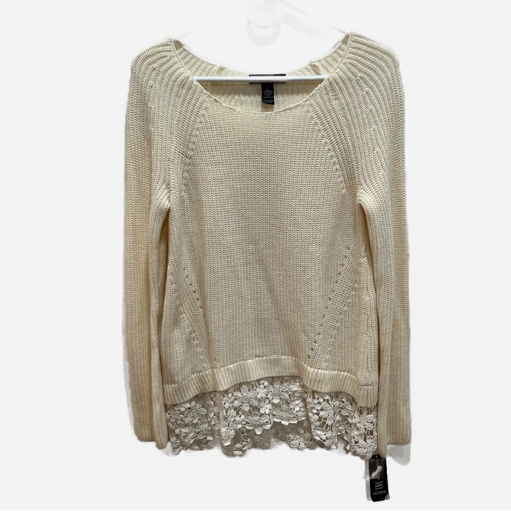 INC Cream Lace Trim Sweater Size L